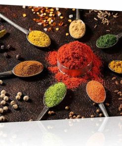 Colorful Spices in Spoons Canvas Wall Art Different Seasoning Gather Togehter on Table Kitchen Pictures Print on Canvas Vintage Painting