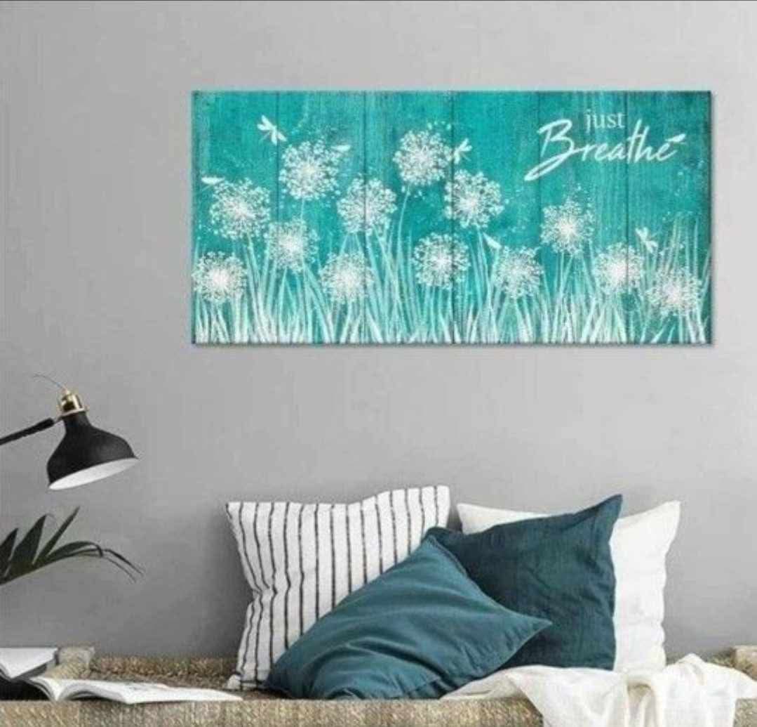 24"x 48" Large Canvas Wall Art for Bedroom White Dandelion Flowers Wall Decor for Living Room Teal Wooden Board Canvas Paintings Abstract Dragonfly Canvas - Image 4