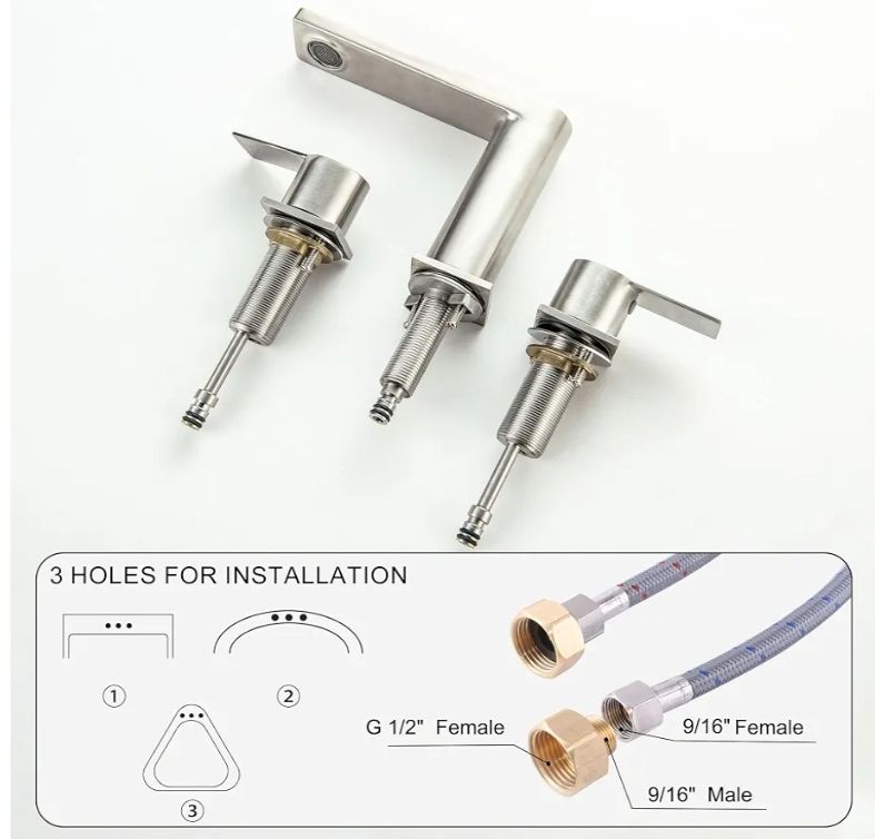 2 Handle Deck Mount Tub Faucet, Roman Bathtub Faucet Set, 3 Hole Widespread Bathtub Faucet High Flow, Brushed Nickel - Image 6