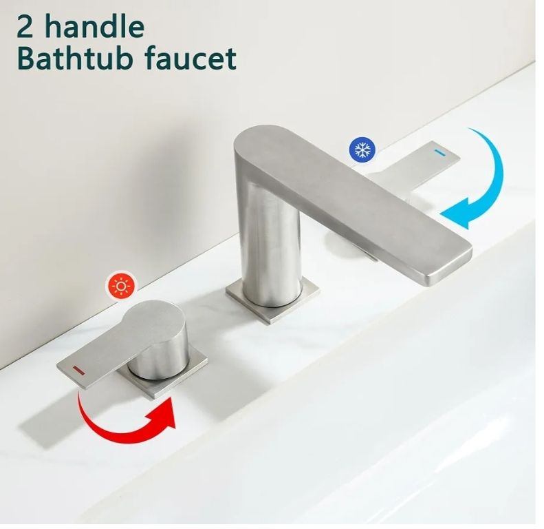 2 Handle Deck Mount Tub Faucet, Roman Bathtub Faucet Set, 3 Hole Widespread Bathtub Faucet High Flow, Brushed Nickel - Image 12