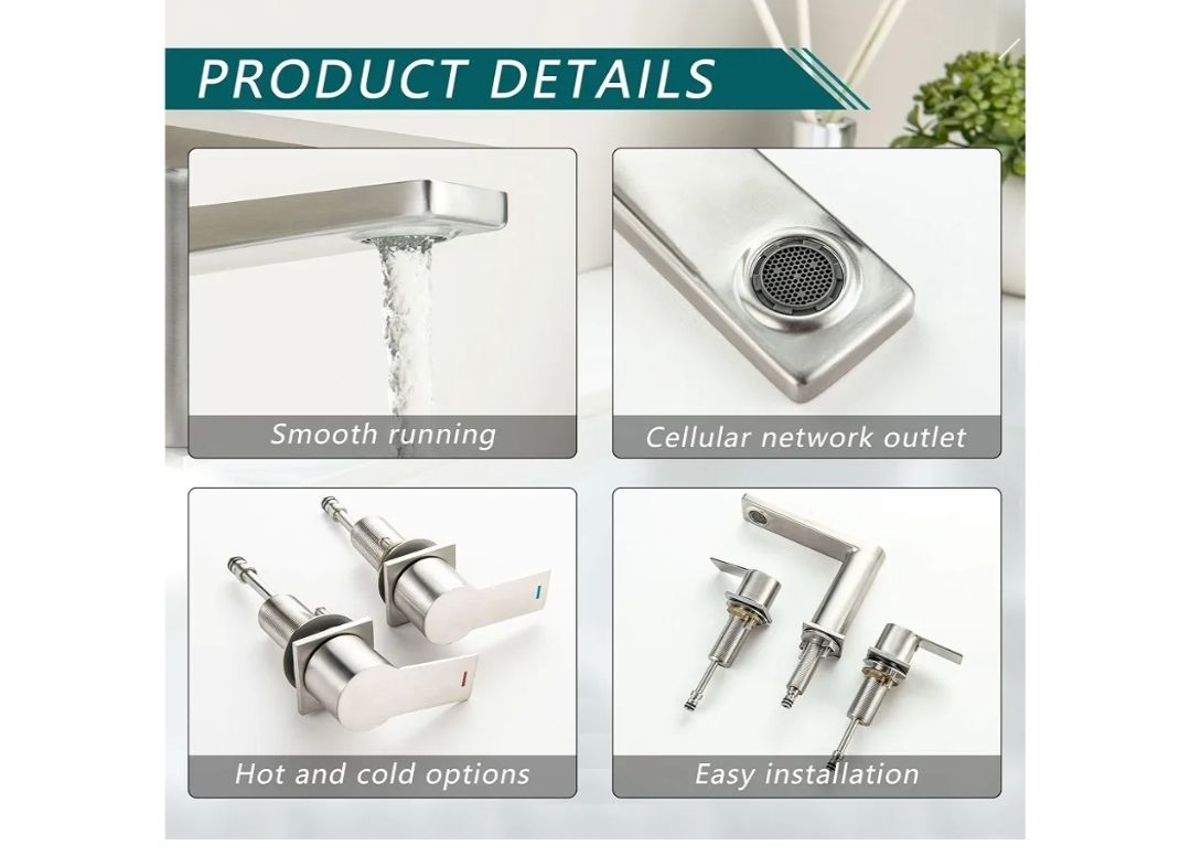 2 Handle Deck Mount Tub Faucet, Roman Bathtub Faucet Set, 3 Hole Widespread Bathtub Faucet High Flow, Brushed Nickel - Image 10