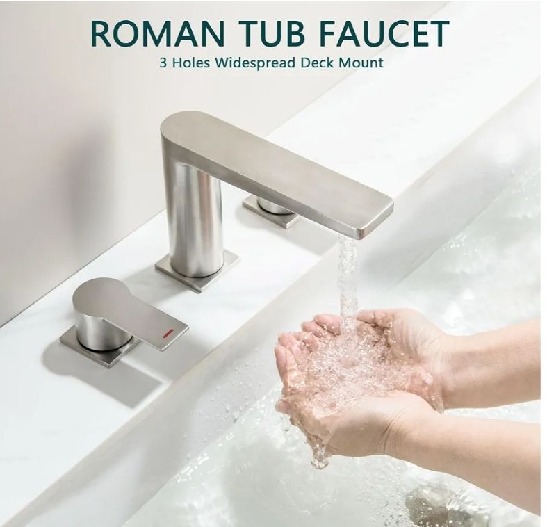 2 Handle Deck Mount Tub Faucet, Roman Bathtub Faucet Set, 3 Hole Widespread Bathtub Faucet High Flow, Brushed Nickel - Image 11