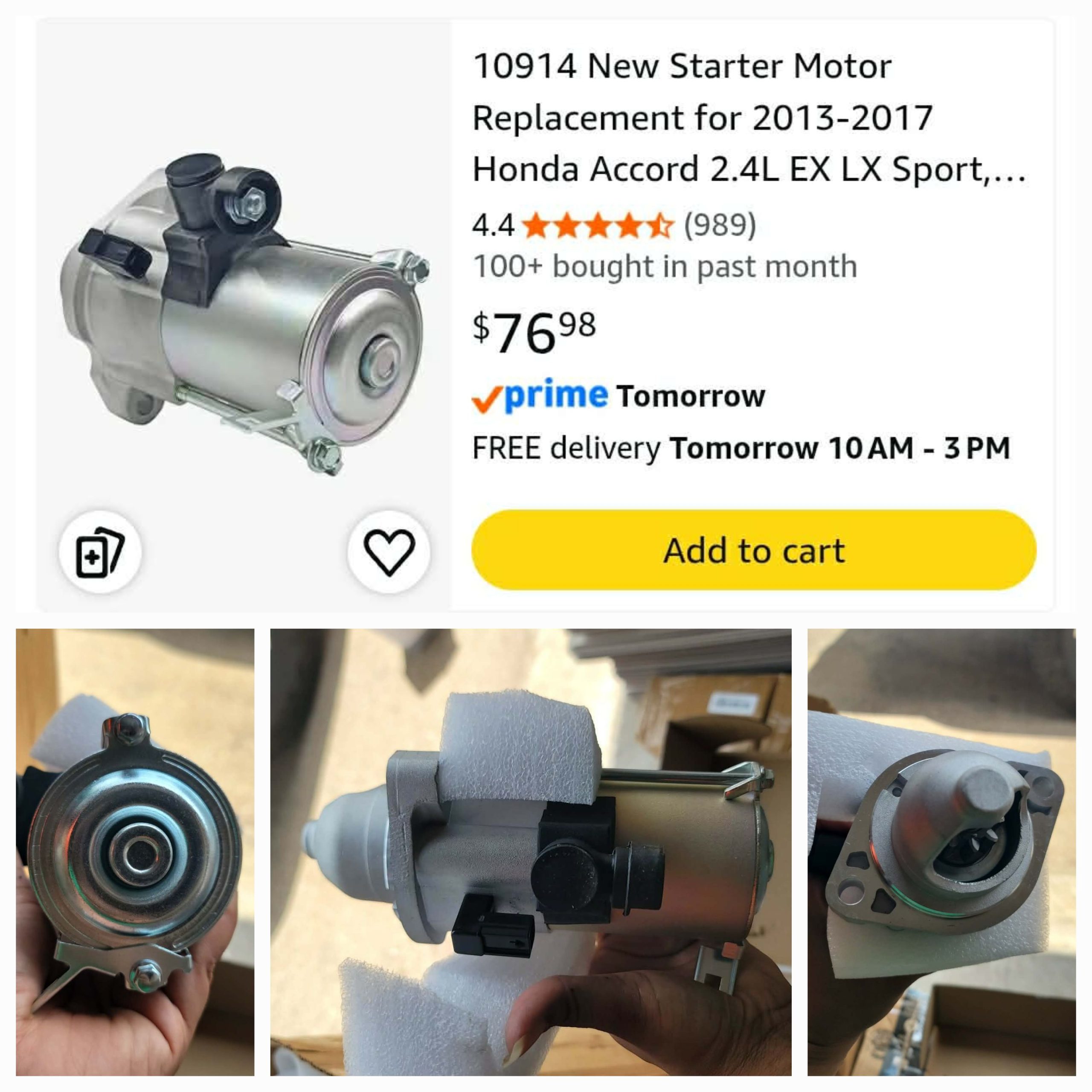 10914 New Starter Motor Replacement for Honda, Engine Automatic Transmission - Image 2