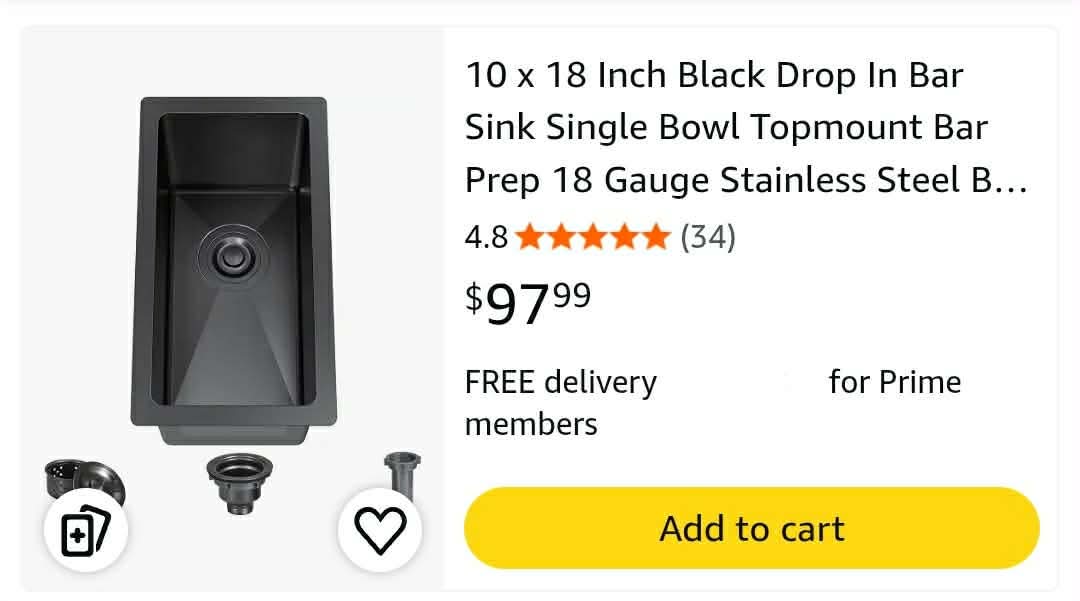 10 x 18 Inch Black Drop In Bar Sink Single Bowl Topmount Bar Prep 18 Gauge Stainless Steel Bar Sink with Basket Strainer - Image 2