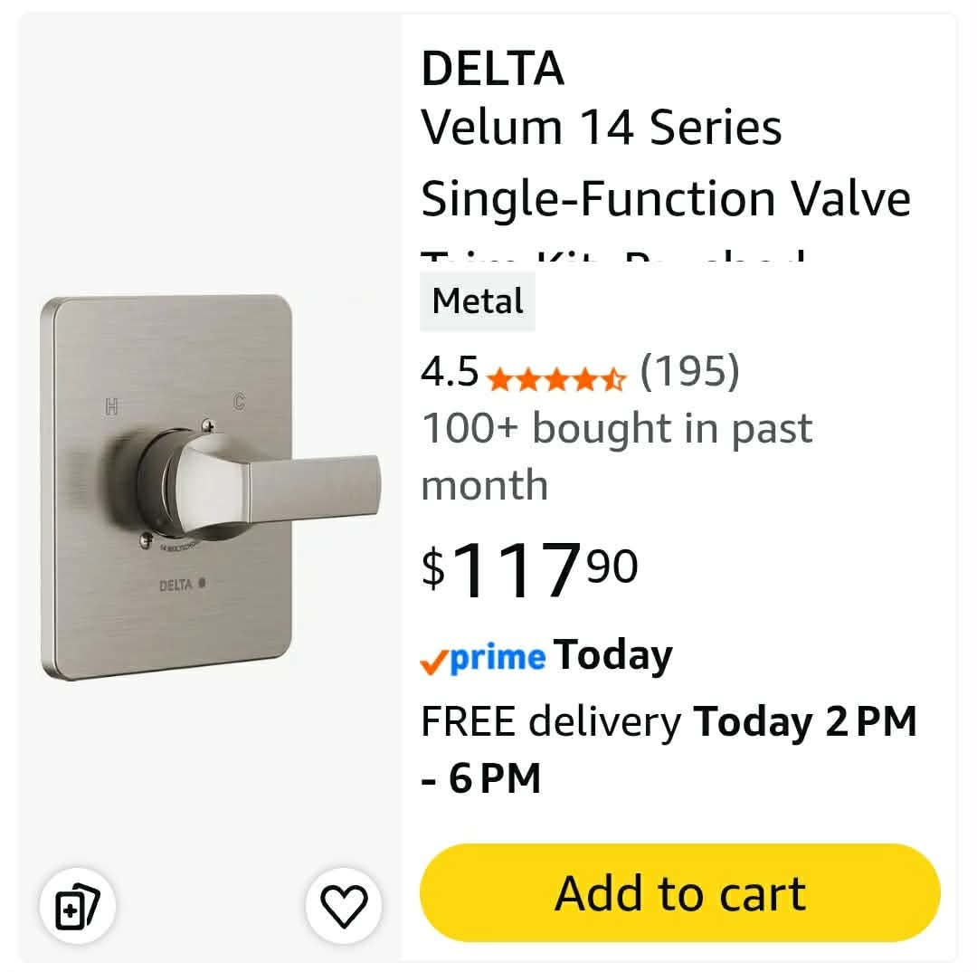 Delta Velum 14 Series Single-Function Valve Trim Kit, Brushed Nickel Handle Set for Shower Faucet System - Image 7