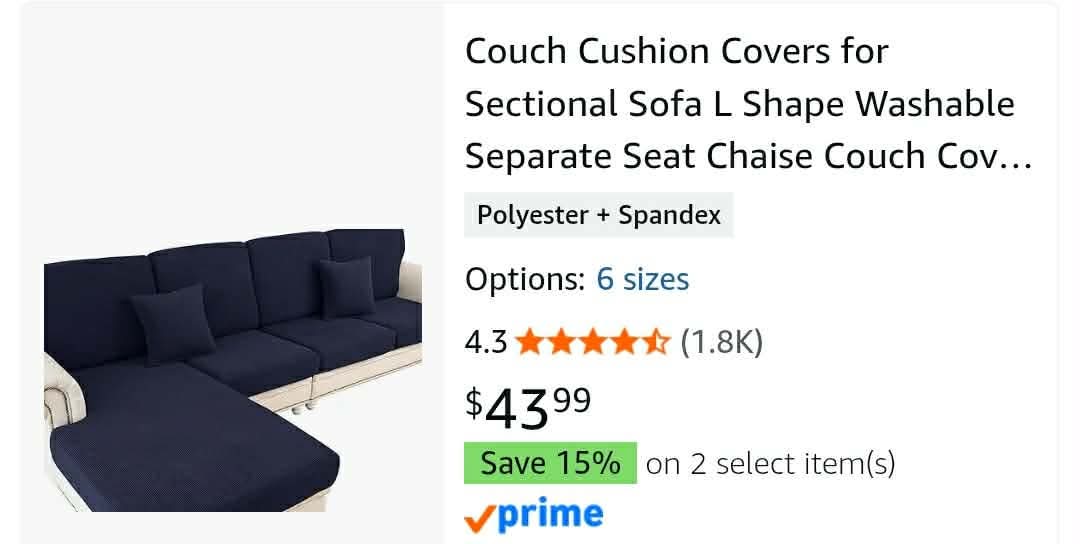 Couch Cushion Covers for Sectional Sofa L Shape Washable Separate Seat Chaise Couch Cover Stretch Sofa Slipcovers with 2 Pcs Pillowcases (2 Seater + 1 Chaise, Navy) - Image 9