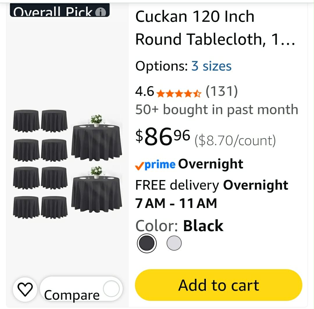 120 Inch Round Tablecloth, 10 Pack Black Stain Resistant and Wrinkle-Free Polyester Table Cover - Image 13