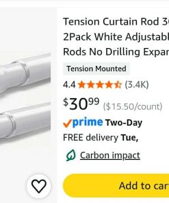 Alternative view of Tension Curtain Rod 30 to 64 Inch 2Pack White Adjustable Curtain Rods No Drilling Expandable Pressure Spring Tension Curtain Rod 7/8" Spring Loaded Curtain Rods