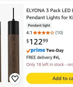 Alternative view of 3 Pack LED Bauhaus Pendant Lights for Kitchen Island Walnut Wood Grain & Matte Black Metal Adjustable Modern Long Tube Pendant Light Fixtures