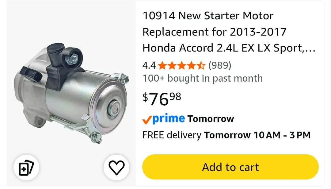 10914 New Starter Motor Replacement for Honda, Engine Automatic Transmission - Image 4