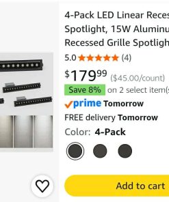Alternative view of 4-Pack LED Linear Recessed Spotlight, 15W Aluminum Recessed Grille Spotlight with Junction Box, Dimable Downlight 5 CCT 3000K-6500K, TRIAC Dimming Lighting