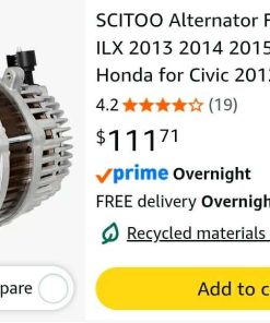 Alternative view of Alternator Fits for Acura ILX 2013 2014 2015 2.0L 2.0 /for Honda for Civic 2012 13 14 15 1.8L 1.8 HR-V 2016 1.8L 1.8-12V 95Amp CW S6 Pulley Class, Replace OE 11537