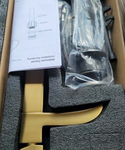 Alternative view of Brass Vessel Sink Faucets, Brushed Gold Tall Bathroom Faucet Single Handle, 1 Hole w Pop-Up Drain & Pre-Installed Hoses