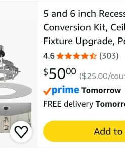 Alternative view of 2pk- 5 and 6 inch Recessed Can Light Conversion Kit, Ceiling Light Fixture Upgrade, Pendant & Hanging, 7¾ Inch Flat Steel Ceiling Medallion, White Finish