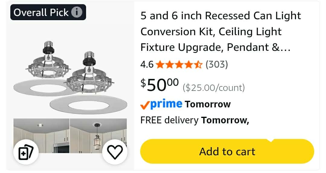 2pk- 5 and 6 inch Recessed Can Light Conversion Kit, Ceiling Light Fixture Upgrade, Pendant & Hanging, 7¾ Inch Flat Steel Ceiling Medallion, White Finish - Image 2