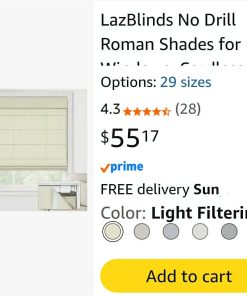 Alternative view of LazBlinds No Drill Roman Shades for Windows, Cordless Light Filtering Window Shades with UV Protection, Polyester Fabric, 28" W x 64" H, Cream