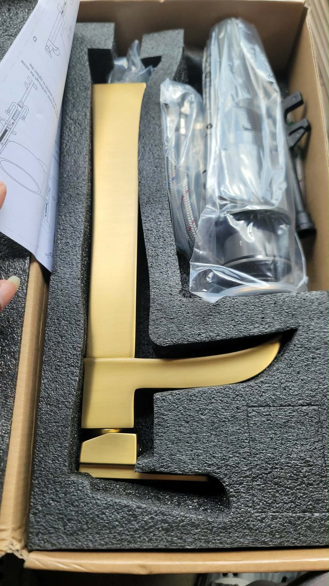 Brass Vessel Sink Faucets, Brushed Gold Tall Bathroom Faucet Single Handle, 1 Hole w Pop-Up Drain & Pre-Installed Hoses - Image 7
