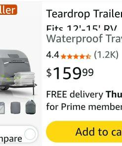 Alternative view of Teardrop Trailer Cover Fits 12'-15' RV, Camper Cover for R-Pod Trailers Waterproof Travel Trailer Cover, 7 Layers Top, Leightweight, Camper Cover with Windproof Strap for Clamshell Trailers