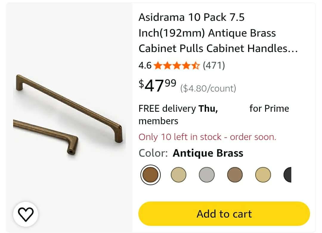 10 Pack 7.5 Inch (192mm) Antique Brass Cabinet Pulls - Image 4