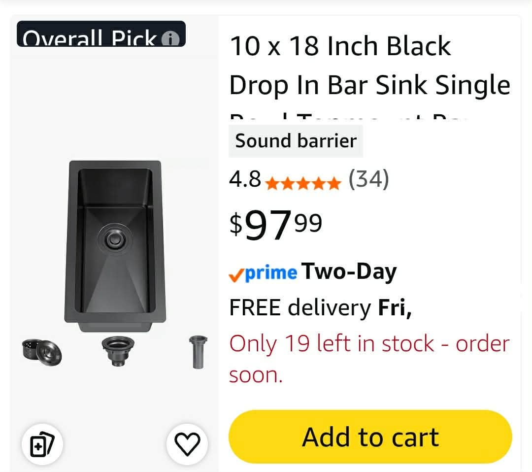 10 x 18 Inch Black Drop In Bar Sink Single Bowl Topmount Bar Prep 18 Gauge Stainless Steel Bar Sink with Basket Strainer - Image 2