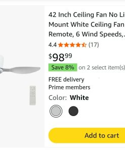 Alternative view of 42 Inch Ceiling Fan No Light, Flush Mount White Ceiling Fan with Remote, 6 Wind Speeds, Reversible