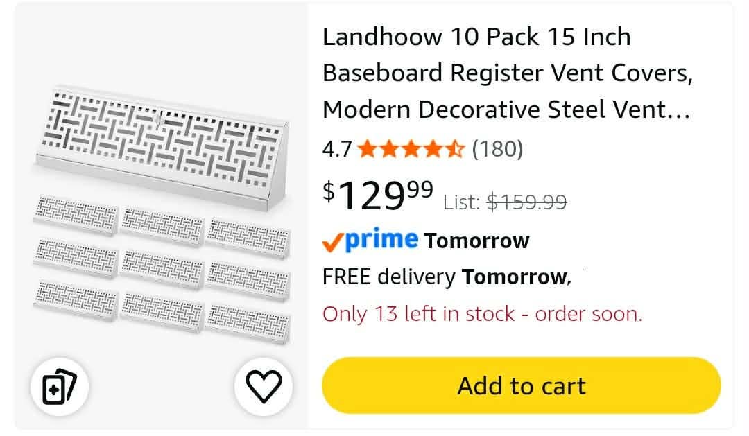 10 Pcs 15 Inch White Baseboard Register Vent Cover, Decorative Floor Register Vent for Sidewall Duct Opening Baseboard Diffusers Heater Airflow, 4.5" Tall x 2.75" Deep, Heavy Duty Steel - Image 2