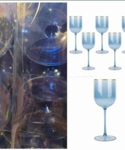 Alternative view of Blue Plastic Wine Glasses With Gold Rim - 12oz (5-Pack)