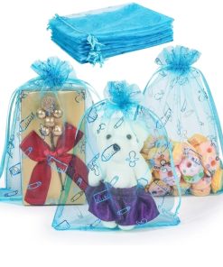 100Pcs Oh Baby Shower Organza Bags with Drawstring, Bottle Pacifier Nursery Organza Candy Bags, 4x6 Inch