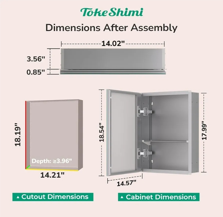 14x18 Recessed Medicine Cabinet with Mirror Aluminum, Frameless Bathroom Mirror with Storage Stepless Adjustable, Silver Surface Mount Medicine Cabinet - Image 4