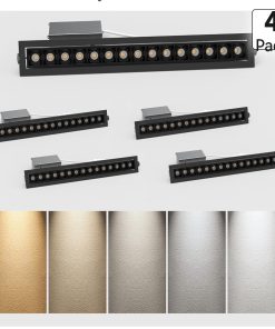 4-Pack LED Linear Recessed Spotlight, 15W Aluminum Recessed Grille Spotlight with Junction Box, Dimable Downlight 5 CCT 3000K-6500K, TRIAC Dimming Lighting