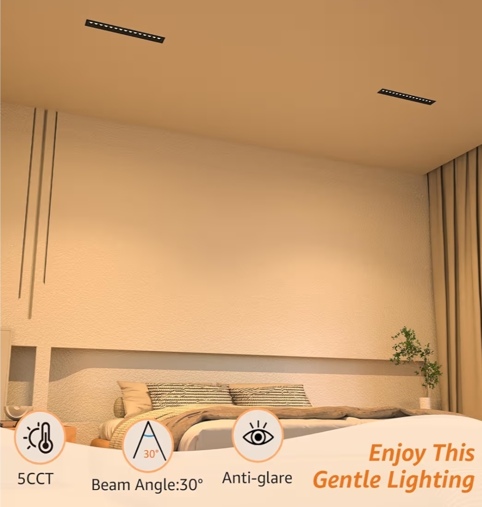 4-Pack LED Linear Recessed Spotlight, 15W Aluminum Recessed Grille Spotlight with Junction Box, Dimable Downlight 5 CCT 3000K-6500K, TRIAC Dimming Lighting - Image 6