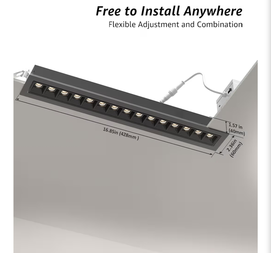 4-Pack LED Linear Recessed Spotlight, 15W Aluminum Recessed Grille Spotlight with Junction Box, Dimable Downlight 5 CCT 3000K-6500K, TRIAC Dimming Lighting - Image 8