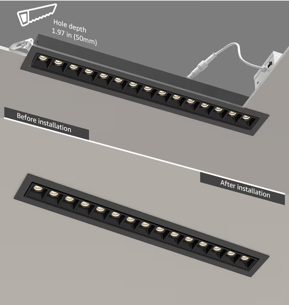 4-Pack LED Linear Recessed Spotlight, 15W Aluminum Recessed Grille Spotlight with Junction Box, Dimable Downlight 5 CCT 3000K-6500K, TRIAC Dimming Lighting - Image 12
