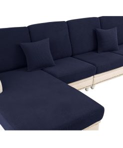 Couch Cushion Covers for Sectional Sofa L Shape Washable Separate Seat Chaise Couch Cover Stretch Sofa Slipcovers with 2 Pcs Pillowcases (2 Seater + 1 Chaise, Navy)