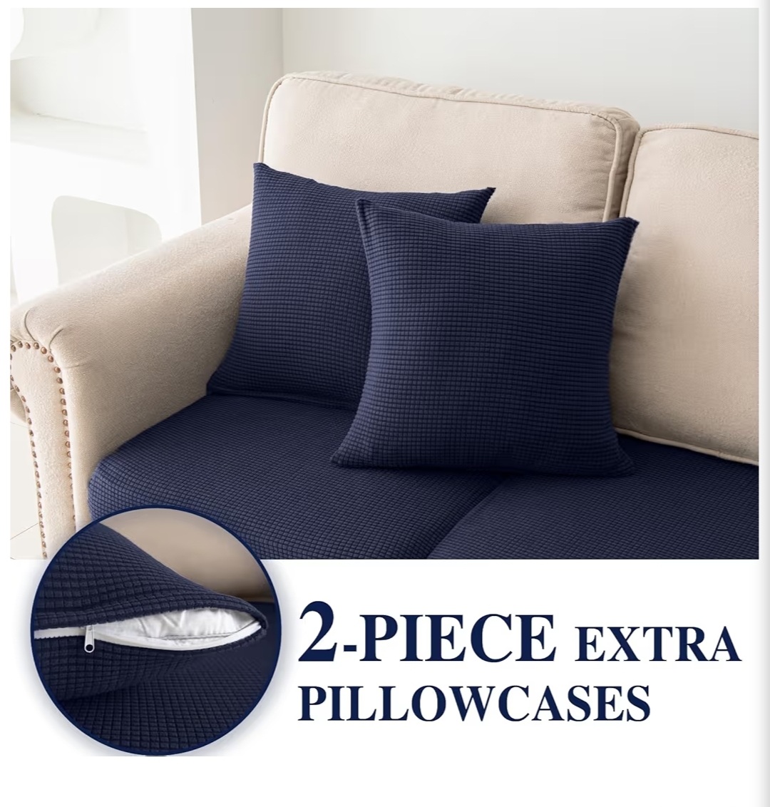 Couch Cushion Covers for Sectional Sofa L Shape Washable Separate Seat Chaise Couch Cover Stretch Sofa Slipcovers with 2 Pcs Pillowcases (2 Seater + 1 Chaise, Navy) - Image 6