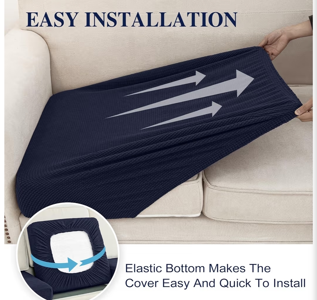 Couch Cushion Covers for Sectional Sofa L Shape Washable Separate Seat Chaise Couch Cover Stretch Sofa Slipcovers with 2 Pcs Pillowcases (2 Seater + 1 Chaise, Navy) - Image 7