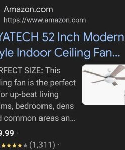 Alternative view of 52 Inch Modern Style Indoor Ceiling Fan with Dimmable Light Kit and Remote Control, Reversible Blades