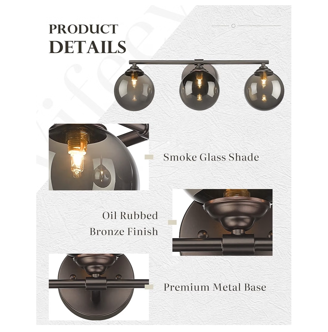 3-Light Vanity Light 21.26 Inch, Oil Rubbed Bronze Finish with Globe Glass Shade(G9 Base), Vanity Light Fixture - Image 4