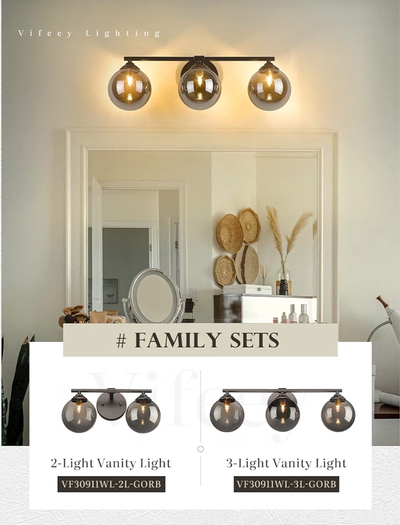 3-Light Vanity Light 21.26 Inch, Oil Rubbed Bronze Finish with Globe Glass Shade(G9 Base), Vanity Light Fixture - Image 8