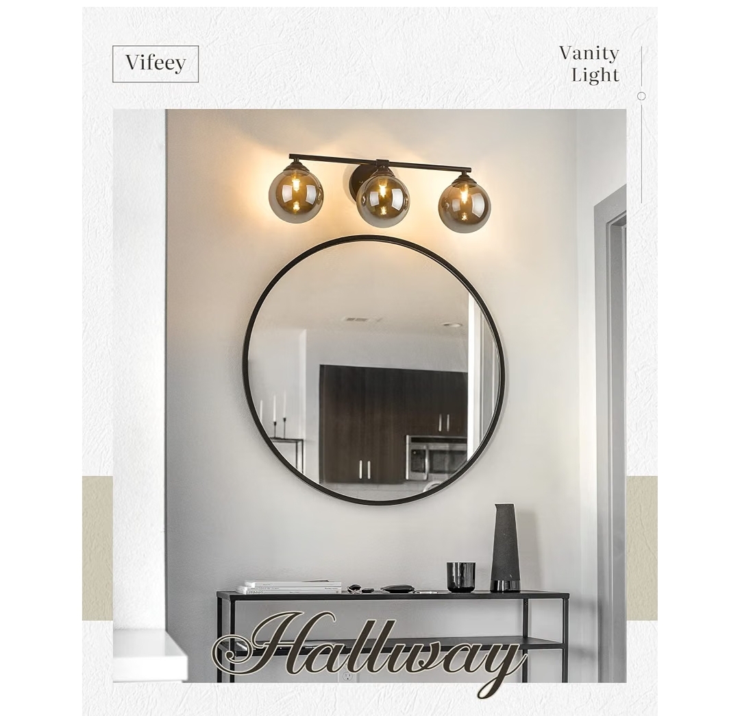 3-Light Vanity Light 21.26 Inch, Oil Rubbed Bronze Finish with Globe Glass Shade(G9 Base), Vanity Light Fixture - Image 9