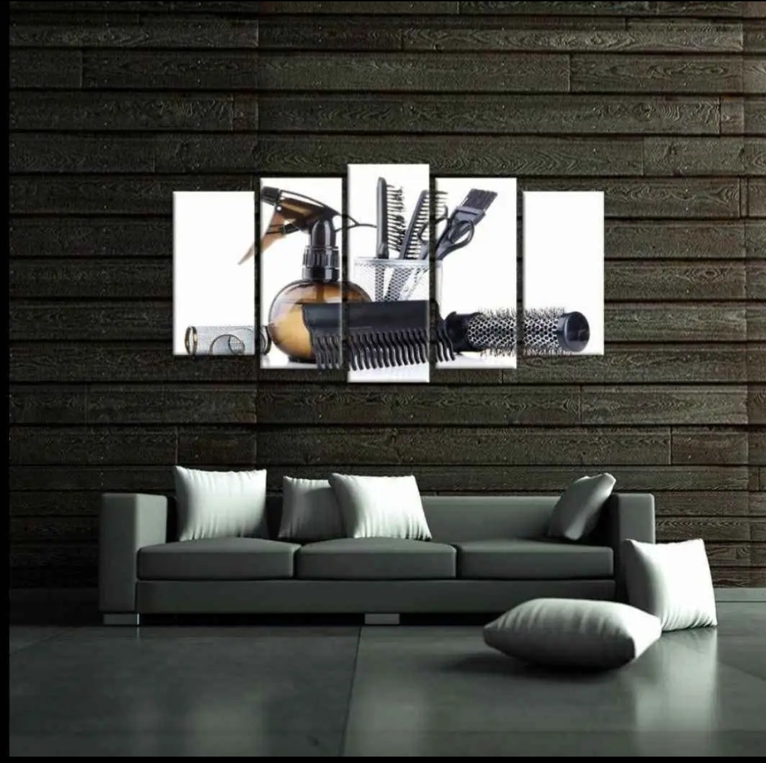 Large 5 Piece Baber Shop Sign Canvas Wall Art Barber Pole Scissors Tools Hairstyle Haircut Emblem Symbol Picture - Image 10