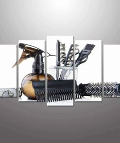 Large 5 Piece Baber Shop Sign Canvas Wall Art Barber Pole Scissors Tools Hairstyle Haircut Emblem Symbol Picture