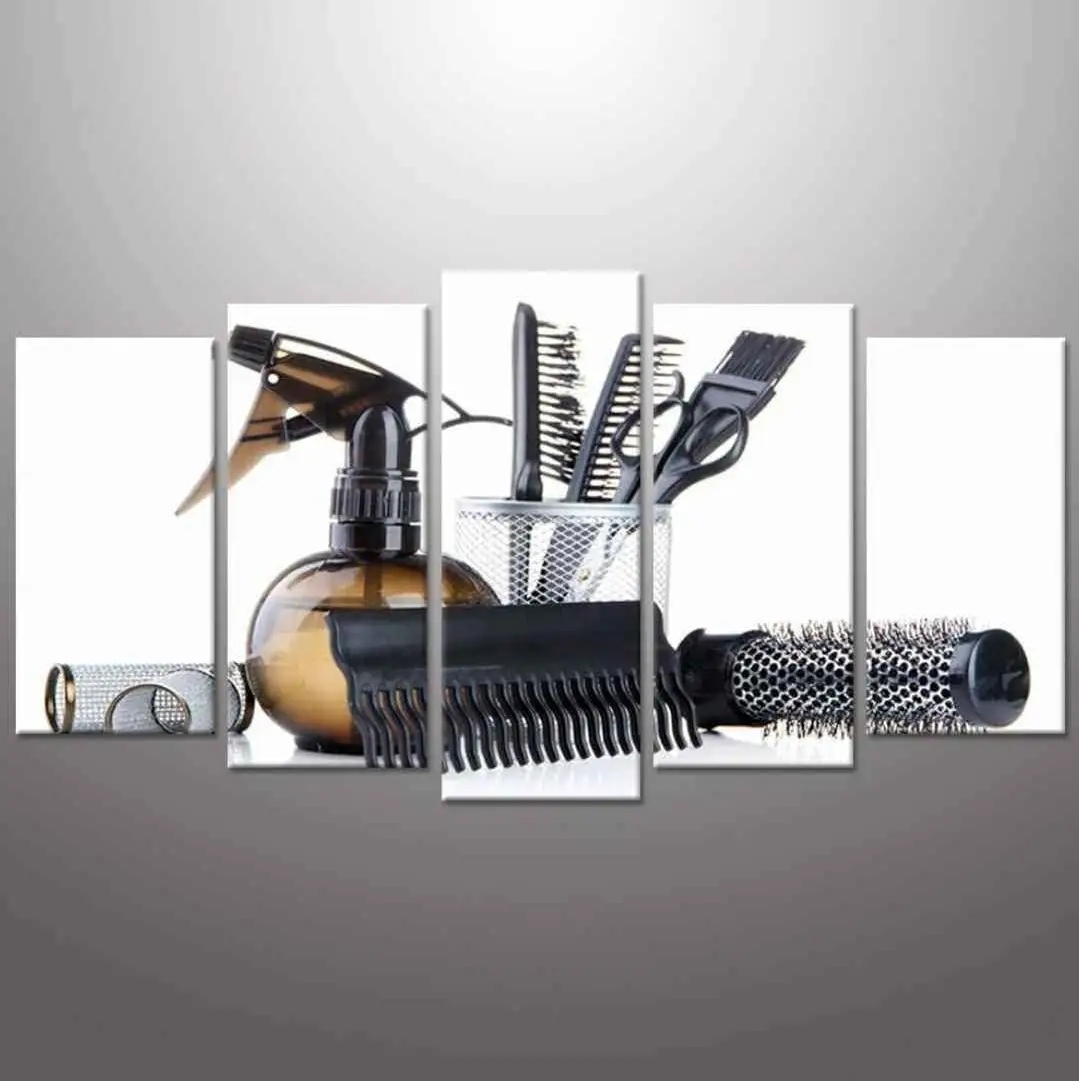 Large 5 Piece Baber Shop Sign Canvas Wall Art Barber Pole Scissors Tools Hairstyle Haircut Emblem Symbol Picture