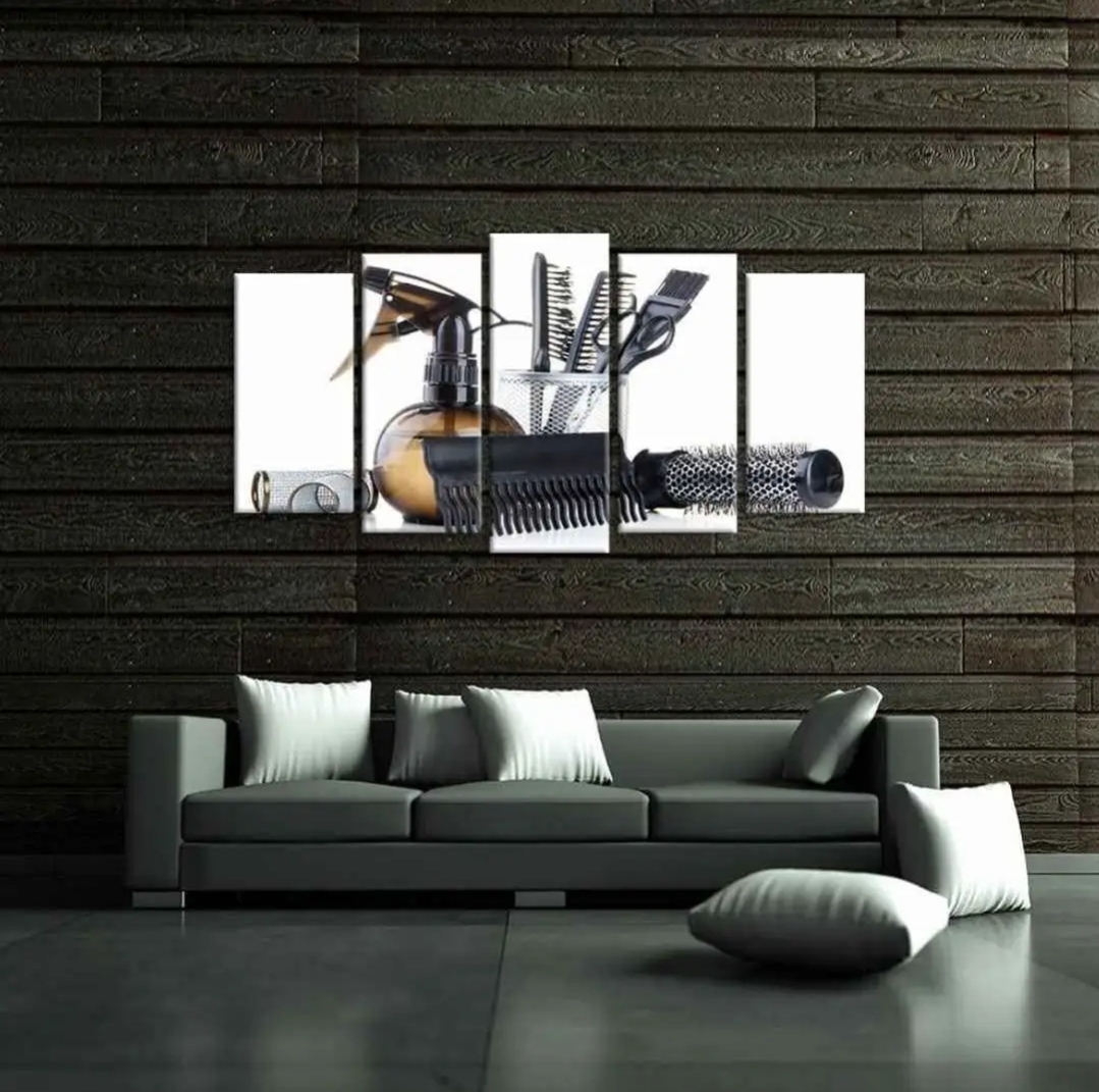 Large 5 Piece Baber Shop Sign Canvas Wall Art Barber Pole Scissors Tools Hairstyle Haircut Emblem Symbol Picture - Image 14