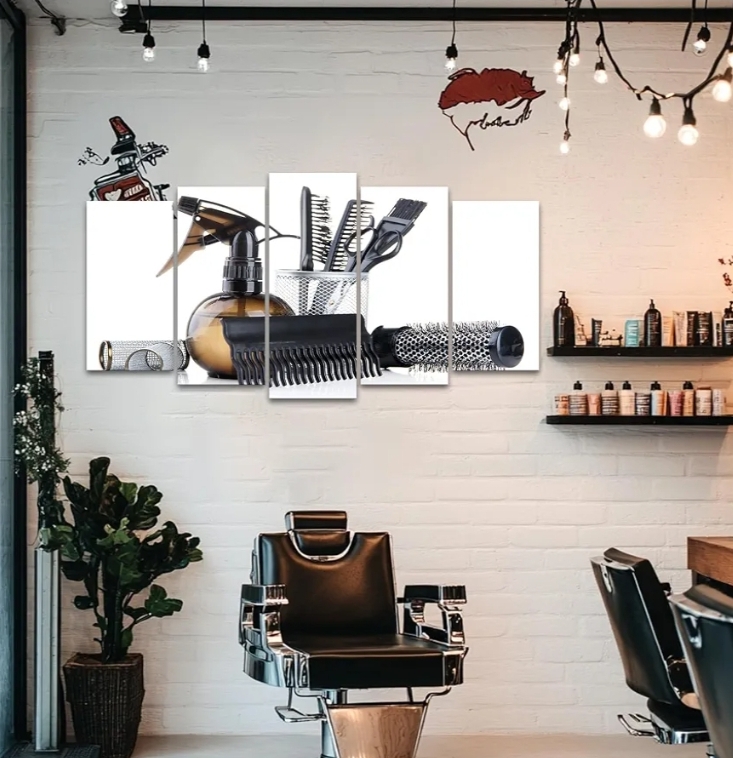 Large 5 Piece Baber Shop Sign Canvas Wall Art Barber Pole Scissors Tools Hairstyle Haircut Emblem Symbol Picture - Image 4