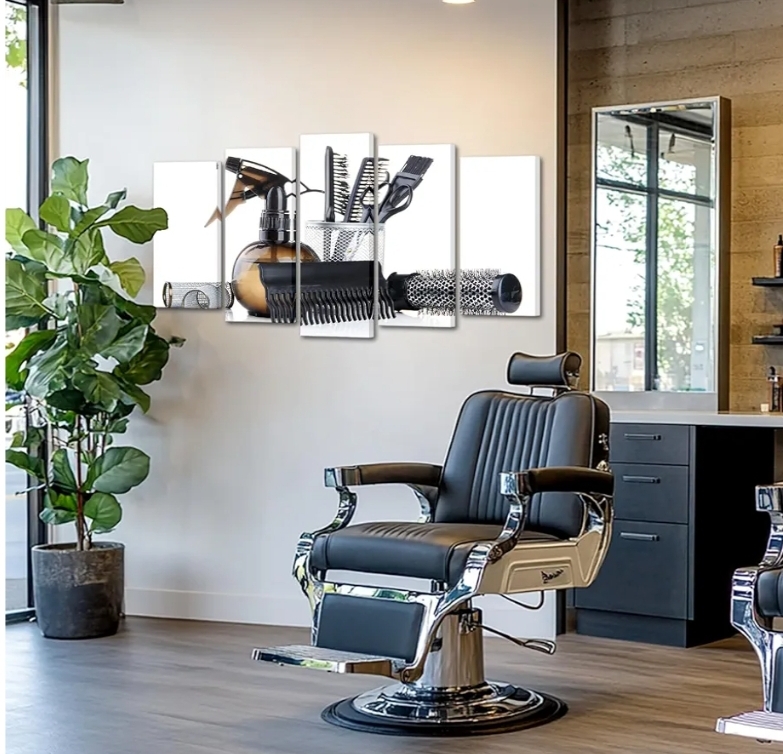 Large 5 Piece Baber Shop Sign Canvas Wall Art Barber Pole Scissors Tools Hairstyle Haircut Emblem Symbol Picture - Image 5