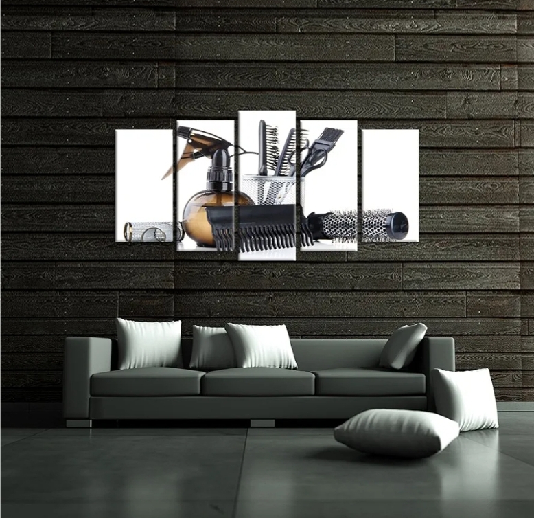 Large 5 Piece Baber Shop Sign Canvas Wall Art Barber Pole Scissors Tools Hairstyle Haircut Emblem Symbol Picture - Image 6