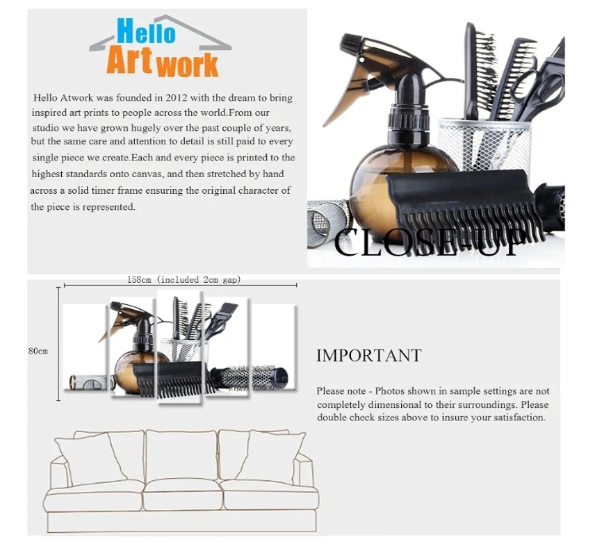 Large 5 Piece Baber Shop Sign Canvas Wall Art Barber Pole Scissors Tools Hairstyle Haircut Emblem Symbol Picture - Image 7