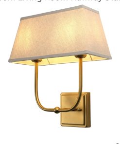 Vintage 2-Lights Wall Sconces with Linen Fabric Lampshade, Double Head Bathroom Vanity Lights Fixture in Antique Brass