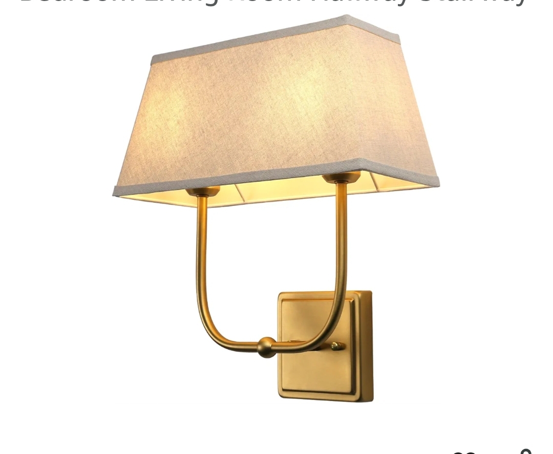 Vintage 2-Lights Wall Sconces with Linen Fabric Lampshade, Double Head Bathroom Vanity Lights Fixture in Antique Brass